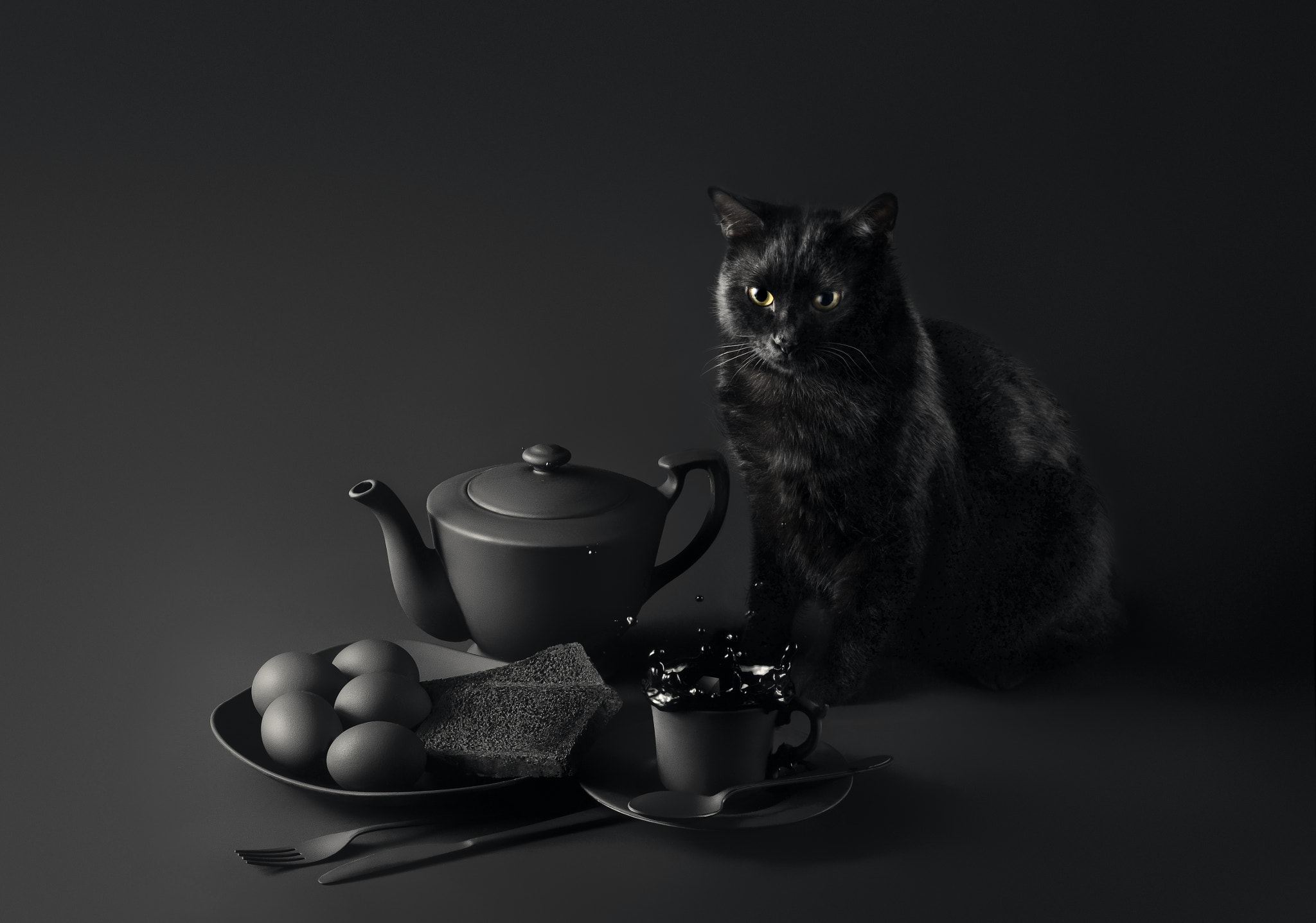 Чашка с котом черная