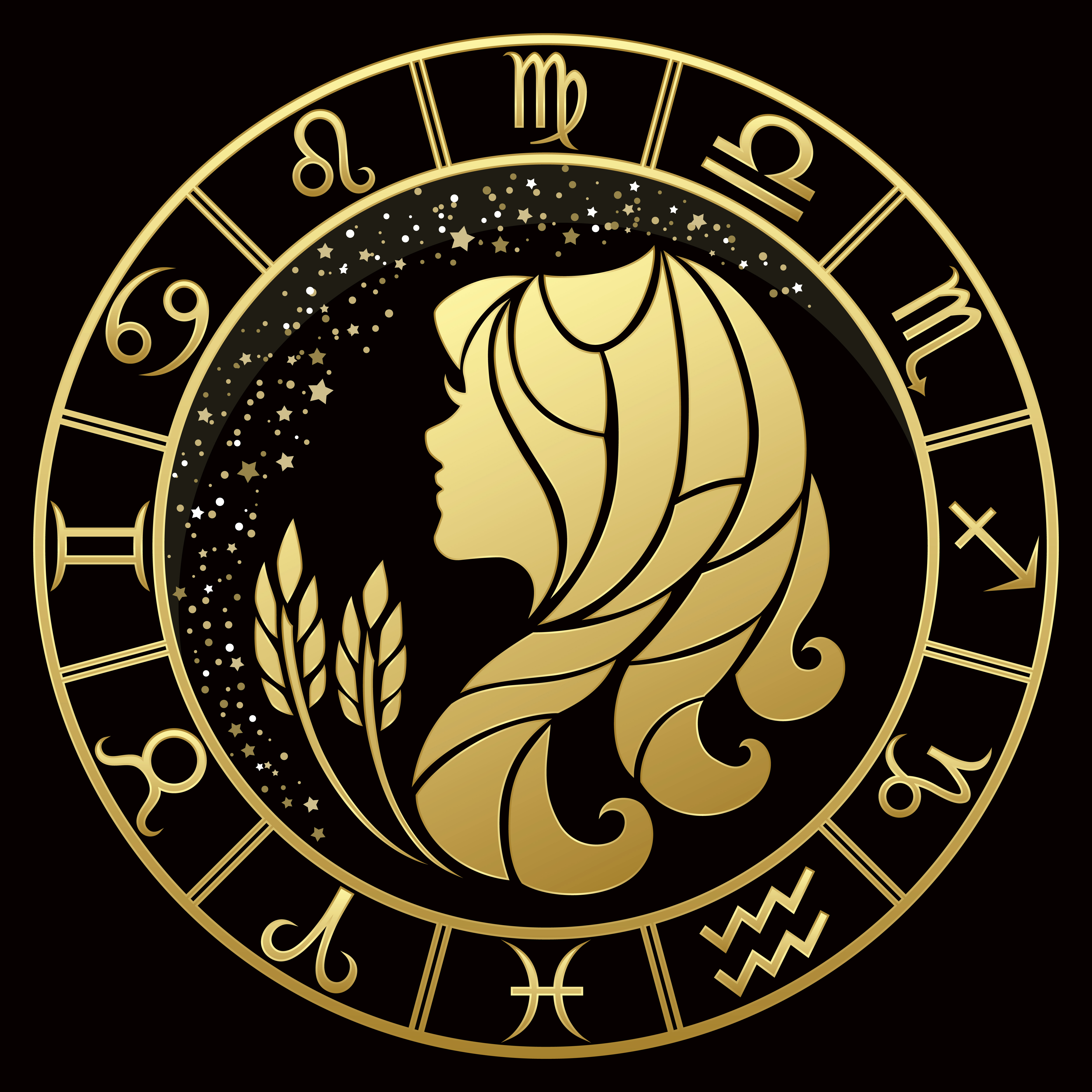 Wallpaper Golden Virgo zodiac sign  on a black background 