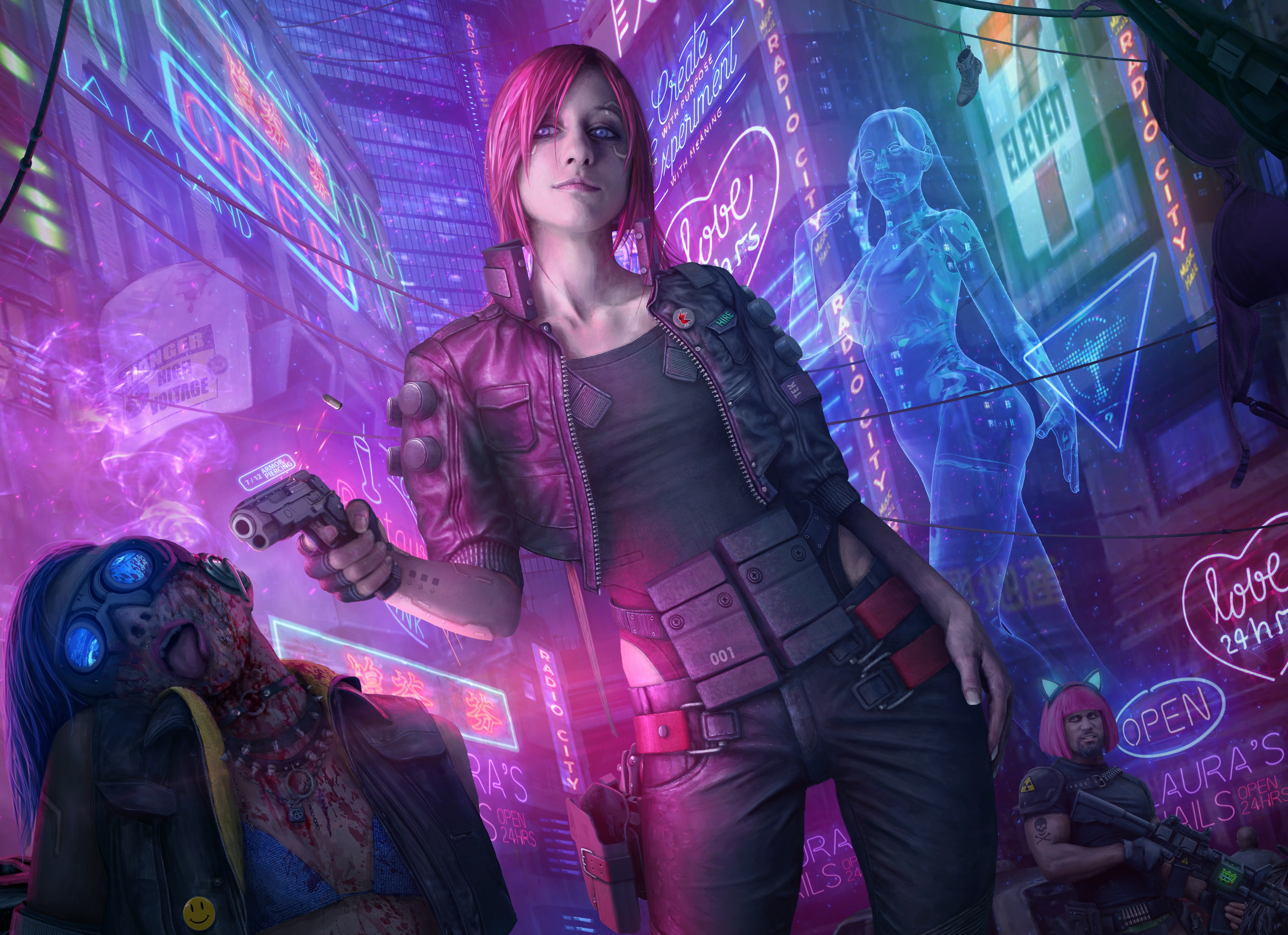 Обои Девушка с оружием персонаж видео игры Cyberpunk 2077.