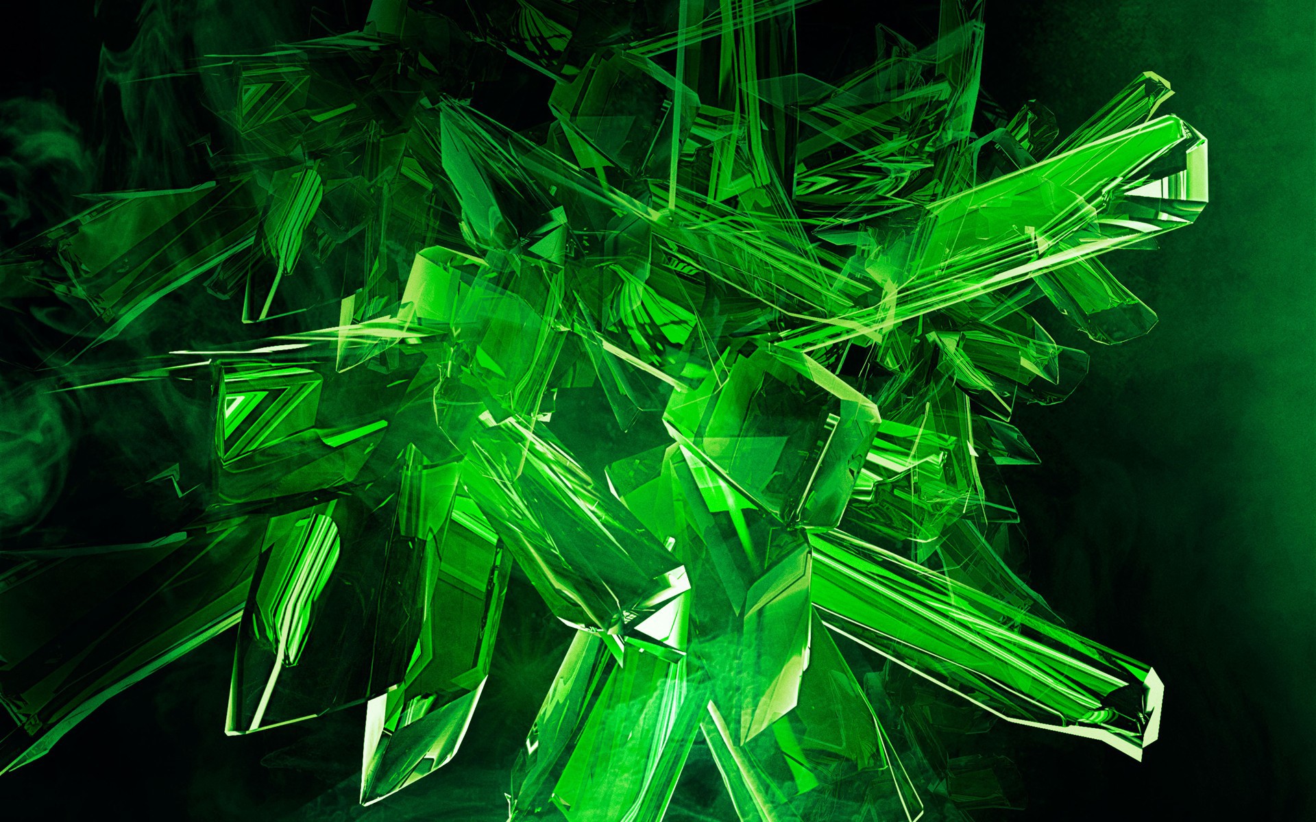 Обои Зеленые кристаллы, 3Д графика.