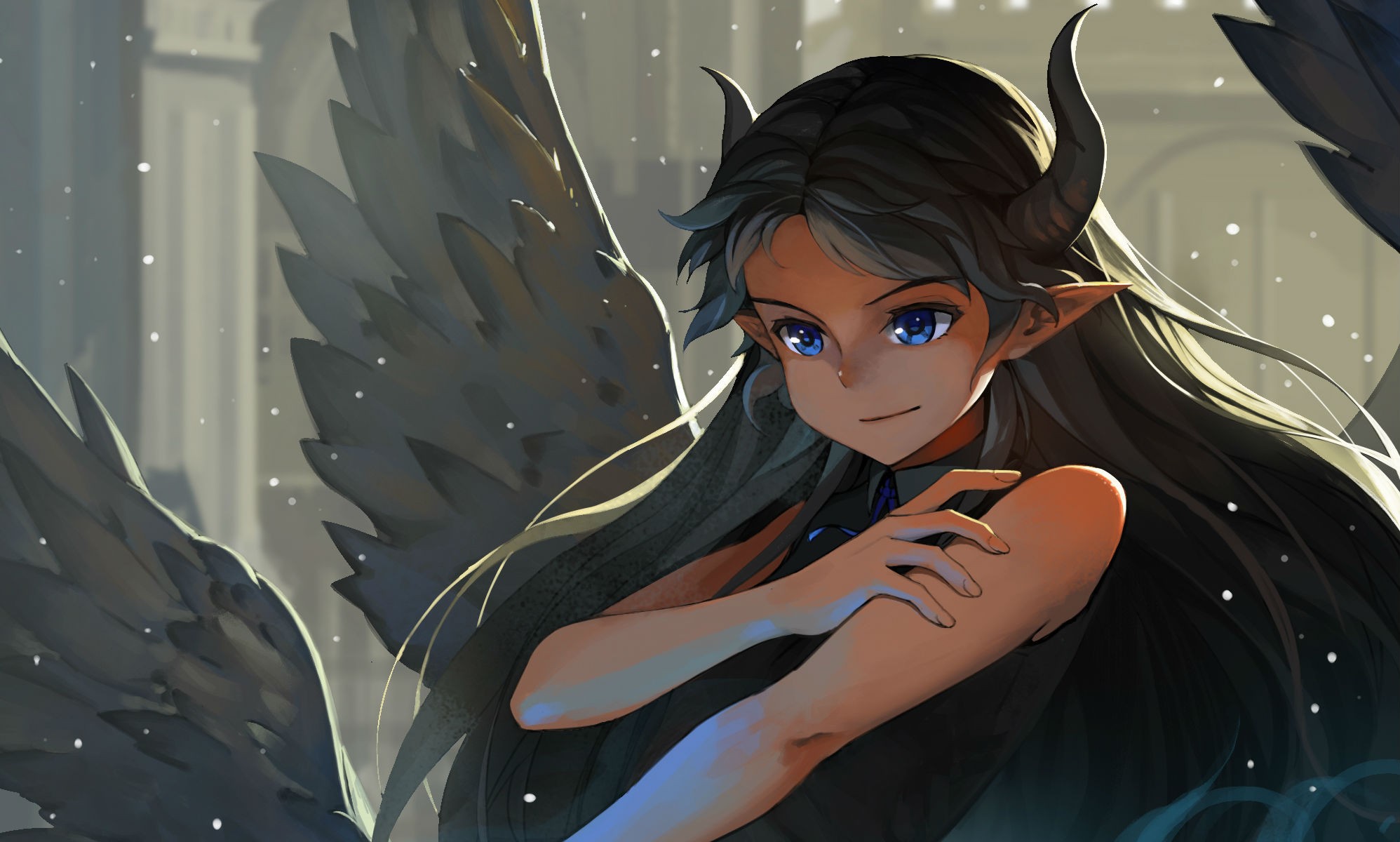 Девушка с крыльями и рогами