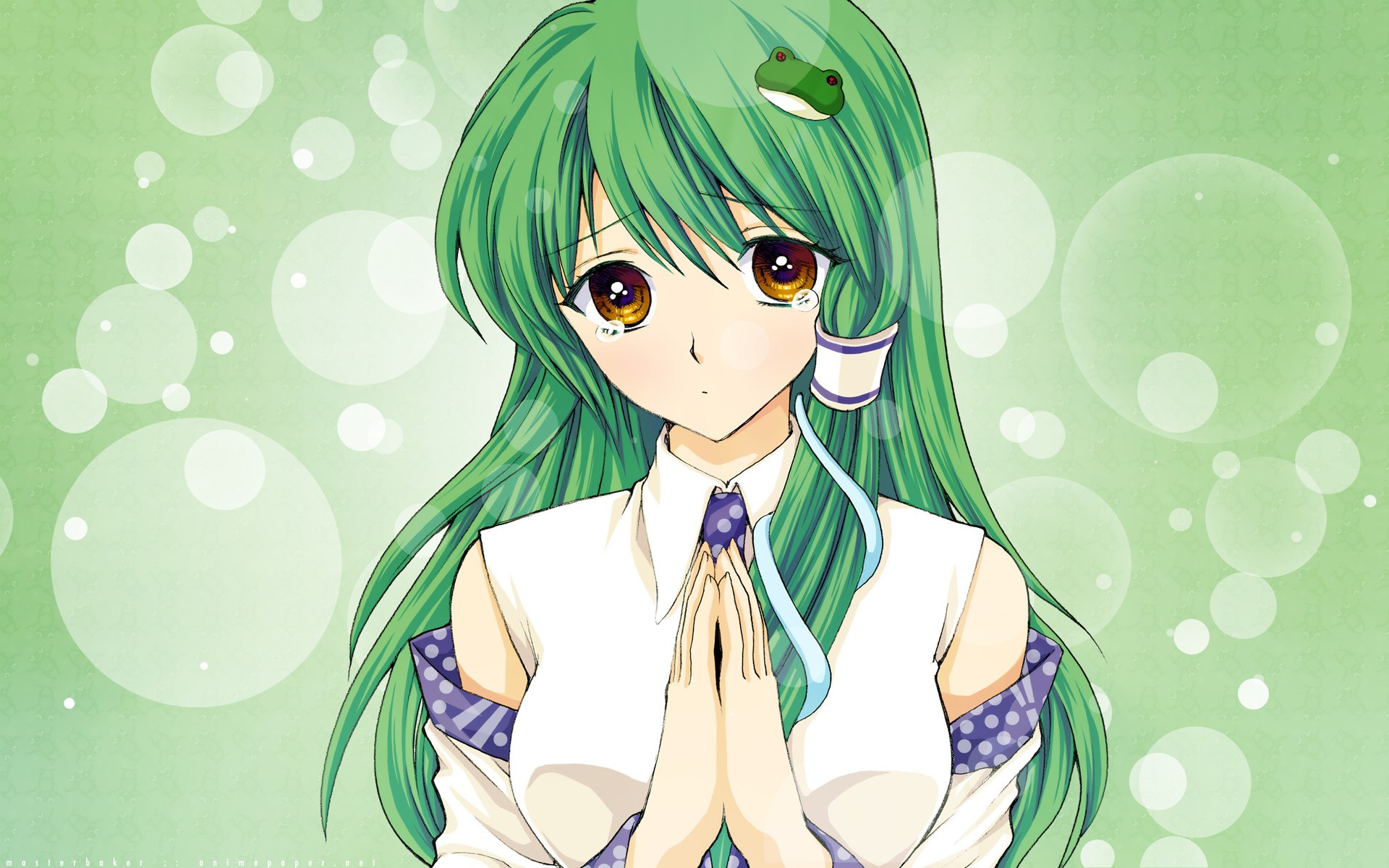 Wallpaper Sanae Kochiya green-haired anime girl.