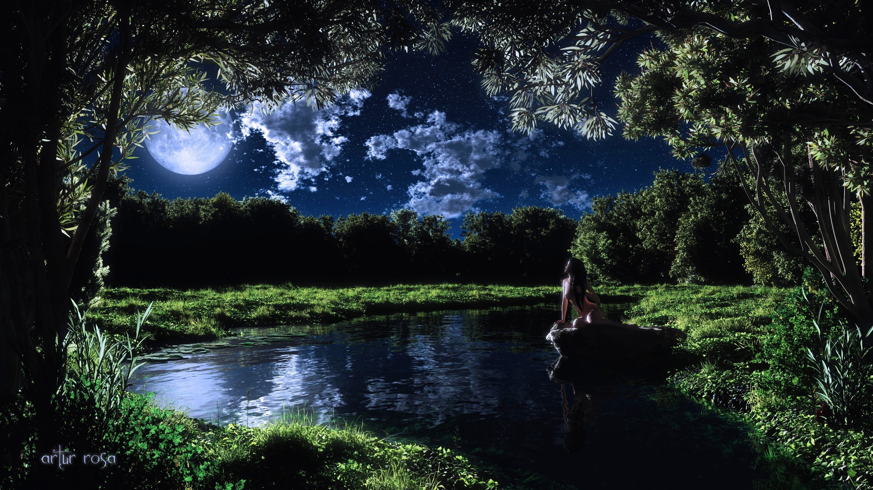 Месяц спустился к ивам. Лядов волшебное озеро. Летняя ночь. Красивые ночные пейзажи. Озеро ночью.
