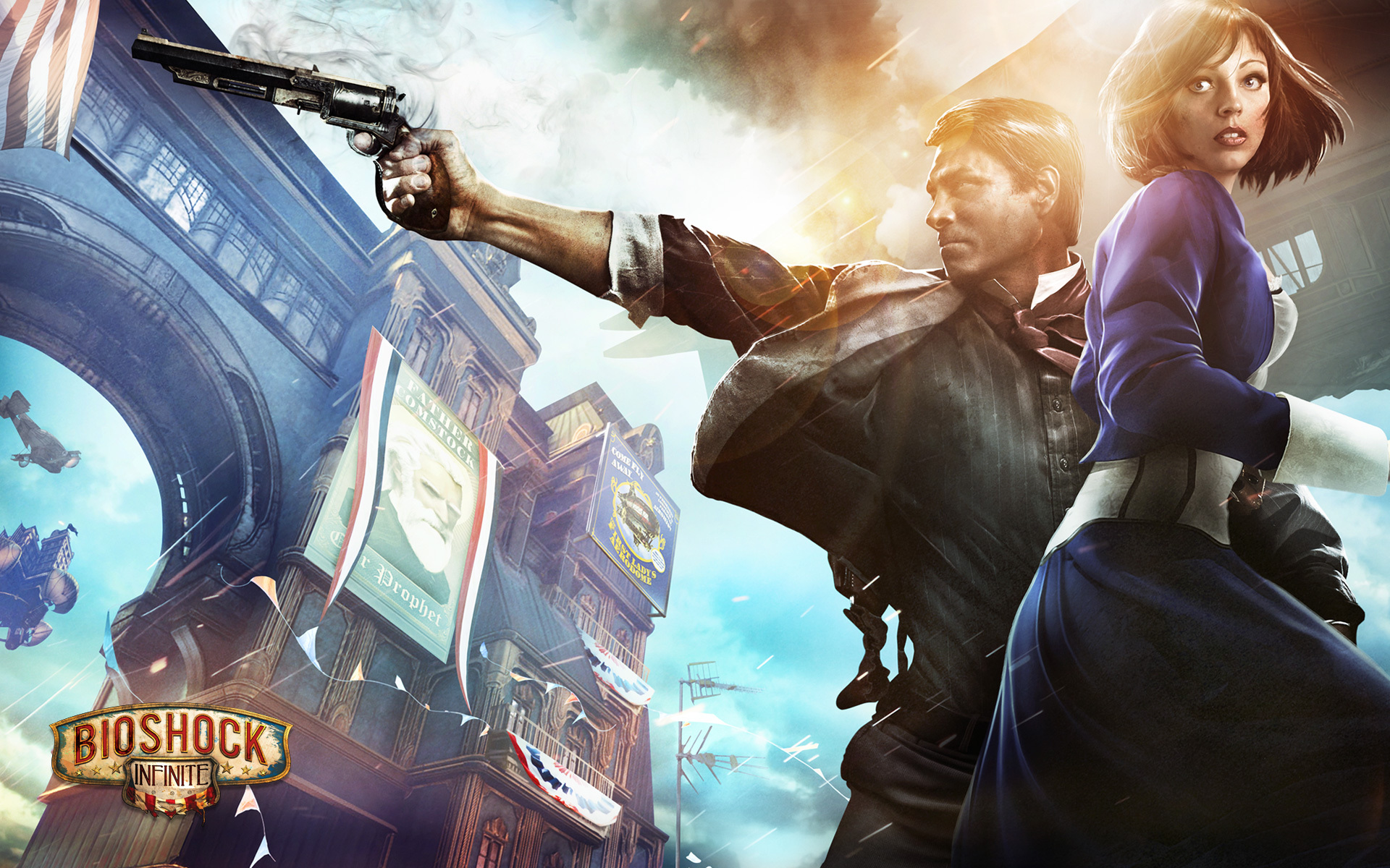 Обои Bioshock Infinite: Битва в городе.